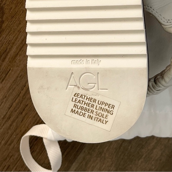 AGL White Nappa Leather Sandals With Elastic Bands Cream Two Straps EU 37 NEW - Picture 6 of 10